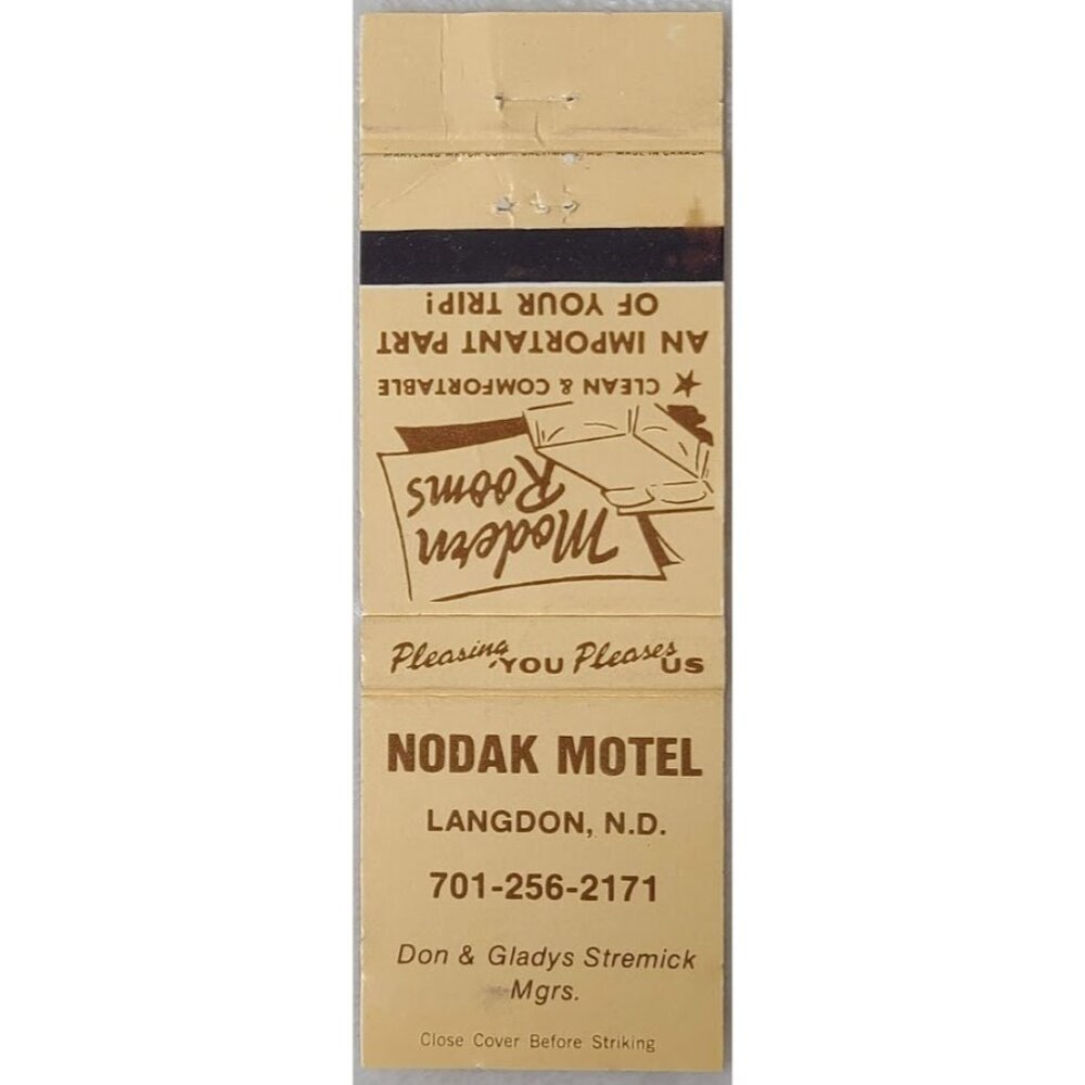 Vintage Matchbook Cover Nodak Motel Langdon ND North Dakota